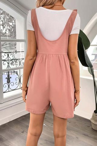 Sonicelife-Solid Color Shoulder Bow Pocket Rompers