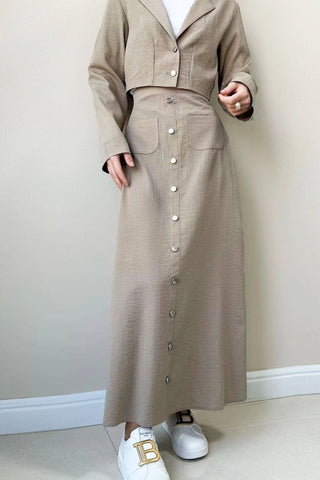 Sonicelife-Solid Color V Neck Crop Top Midi Skirt Set