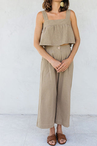 Sonicelife-Square Neck Button-back Vest Long Pant Suits