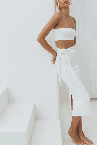 Sonicelife Strapless Cutout Strappy Slit Knit Dress