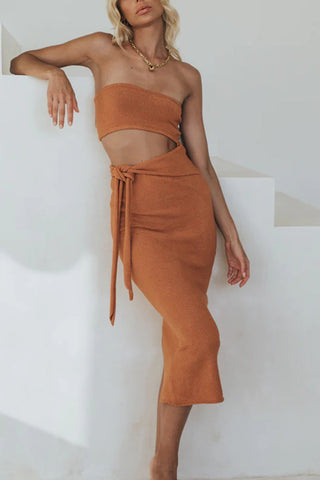 Sonicelife Strapless Cutout Strappy Slit Knit Dress