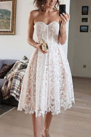 Sonicelife Strapless Embroidered Lace Midi Dress