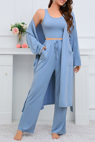 Sonicelife-Strappy Long Cardigan Tank Top Three-piece Pants Suits