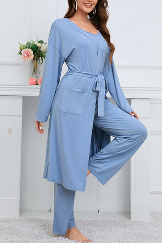 Sonicelife-Strappy Long Cardigan Tank Top Three-piece Pants Suits