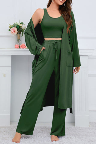 Sonicelife-Strappy Long Cardigan Tank Top Three-piece Pants Suits