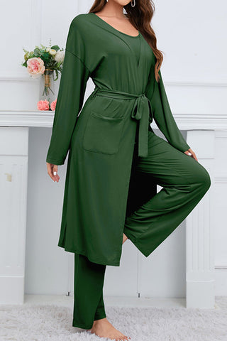 Sonicelife-Strappy Long Cardigan Tank Top Three-piece Pants Suits