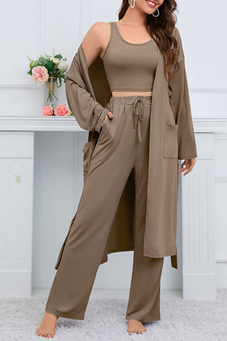 Sonicelife-Strappy Long Cardigan Tank Top Three-piece Pants Suits