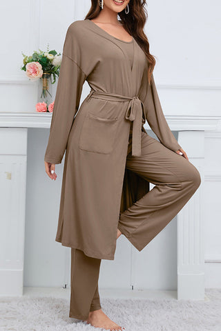 Sonicelife-Strappy Long Cardigan Tank Top Three-piece Pants Suits