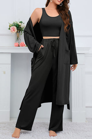 Sonicelife-Strappy Long Cardigan Tank Top Three-piece Pants Suits