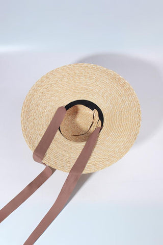 Sonicelife-Ribbon Wide Brim Straw Hat