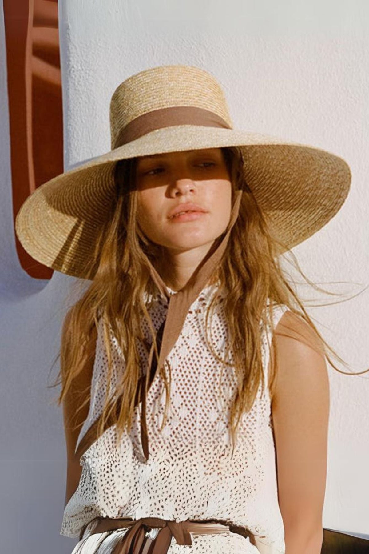 Sonicelife-Ribbon Wide Brim Straw Hat