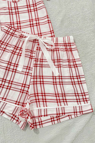 Sonicelife-Striped Plaid Print Shirt Shorts Two-Piece Loungewear