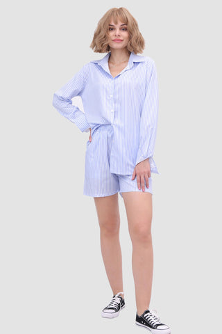 Sonicelife-Striped Shirt Top & High Waist Shorts