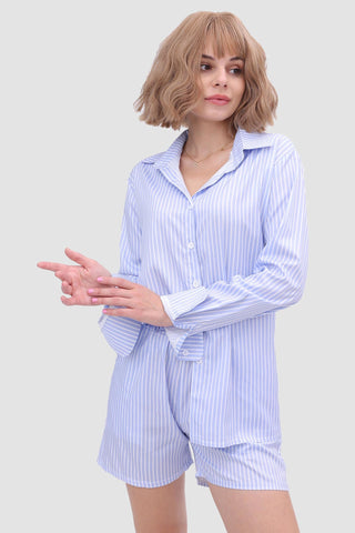 Sonicelife-Striped Shirt Top & High Waist Shorts