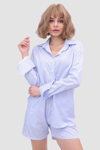 Sonicelife-Striped Shirt Top & High Waist Shorts