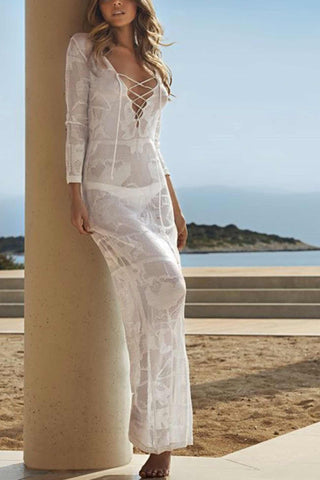 Sonicelife Tie-up Knit Slit Cover-up Dress