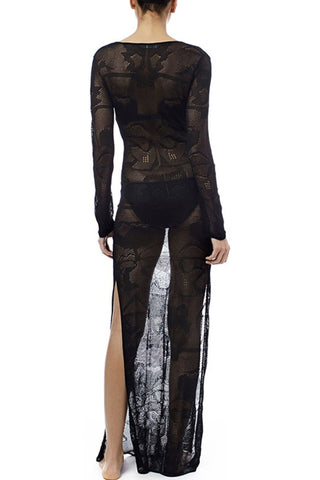 Sonicelife Tie-up Knit Slit Cover-up Dress