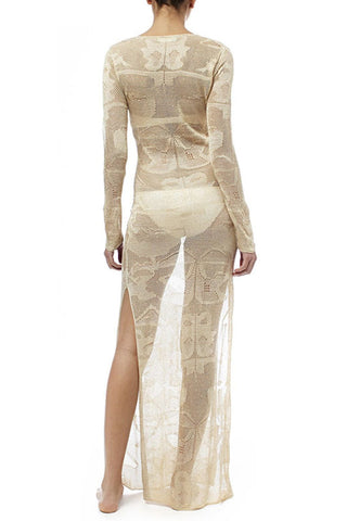 Sonicelife Tie-up Knit Slit Cover-up Dress