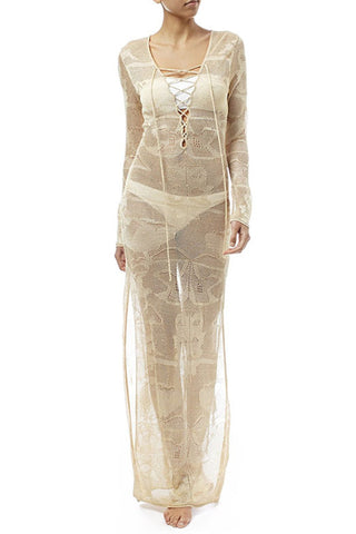 Sonicelife Tie-up Knit Slit Cover-up Dress