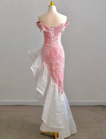 Sonicelife Tulle Off Shoulder Pearls Mermaid Dress