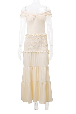 Sonicelife-Twisted Crop Top Ruched Tiered Skirt Suits