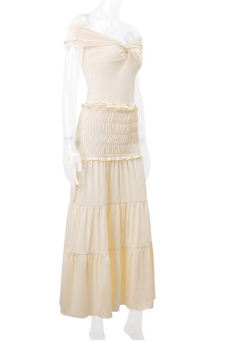 Sonicelife-Twisted Crop Top Ruched Tiered Skirt Suits