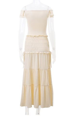 Sonicelife-Twisted Crop Top Ruched Tiered Skirt Suits