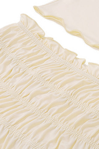 Sonicelife-Twisted Crop Top Ruched Tiered Skirt Suits