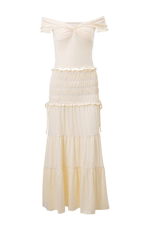 Sonicelife-Twisted Crop Top Ruched Tiered Skirt Suits