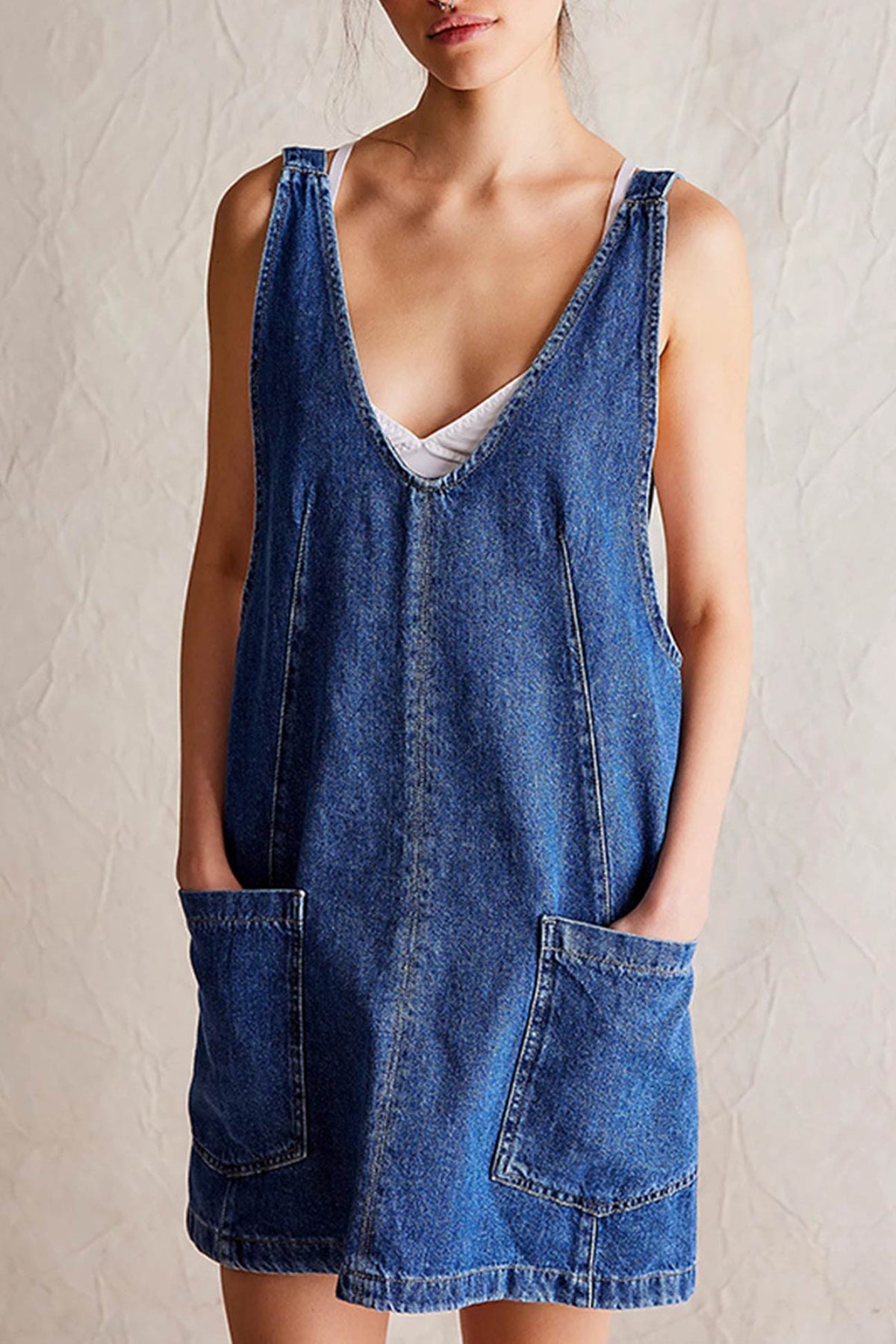 Sonicelife hoco dresses-V Neck Backless Tank Denim Dress