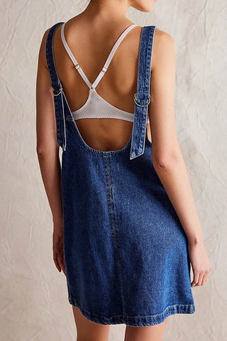 Sonicelife hoco dresses-V Neck Backless Tank Denim Dress