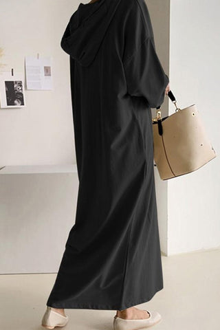 Sonicelife V Neck Drawstring Hooded Dress