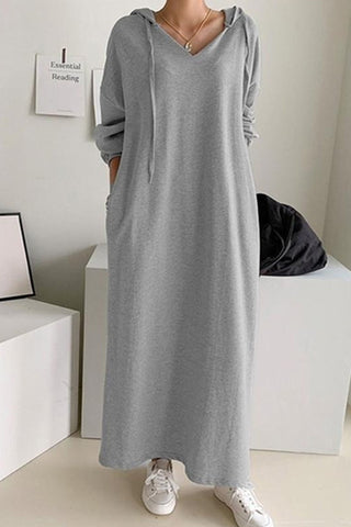 Sonicelife V Neck Drawstring Hooded Dress