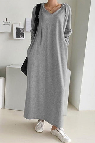 Sonicelife V Neck Drawstring Hooded Dress