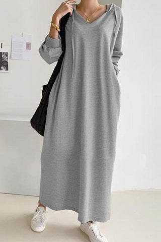 Sonicelife V Neck Drawstring Hooded Dress