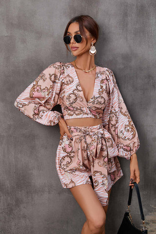 Sonicelife-V Neck Printed Cut-Out Rompers