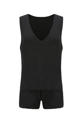 Sonicelife V Neck Knit Tank Top Shorts Suits