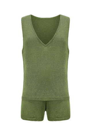 Sonicelife V Neck Knit Tank Top Shorts Suits
