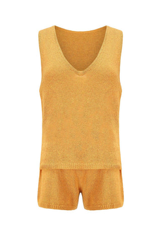 Sonicelife V Neck Knit Tank Top Shorts Suits