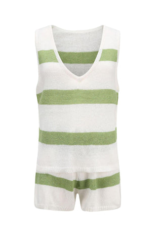 Sonicelife V Neck Knit Tank Top Shorts Suits