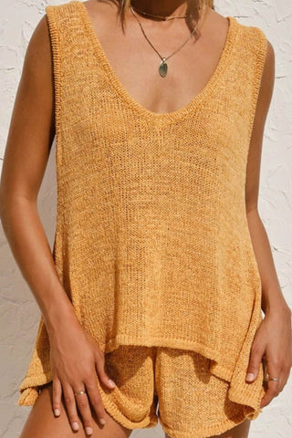 Sonicelife V Neck Knit Tank Top Shorts Suits