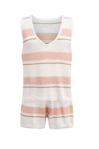Sonicelife V Neck Knit Tank Top Shorts Suits