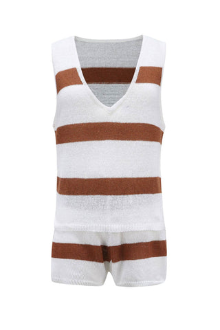 Sonicelife V Neck Knit Tank Top Shorts Suits