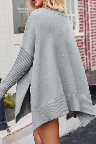 Sonicelife V Neck Side Slit Loose Pullover Sweater