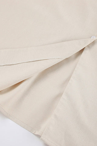 Sonicelife V Neck Single-breasted Cotton Linen A-line Dress