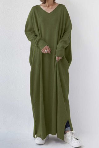 Sonicelife V Neck Slit Hem Sweatshirt Dress