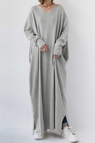 Sonicelife V Neck Slit Hem Sweatshirt Dress