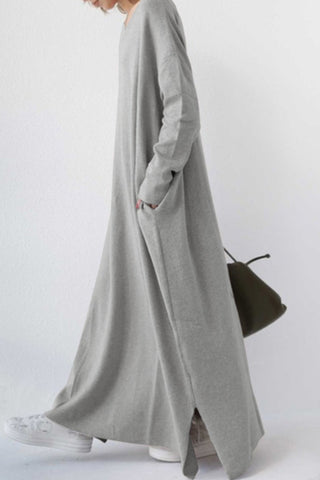 Sonicelife V Neck Slit Hem Sweatshirt Dress