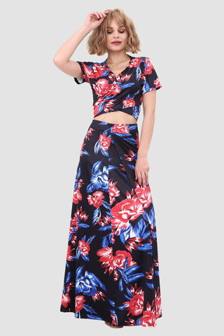 Sonicelife-V-neck Printed Waist-revealing Two-piece Dress