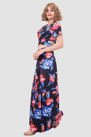 Sonicelife-V-neck Printed Waist-revealing Two-piece Dress